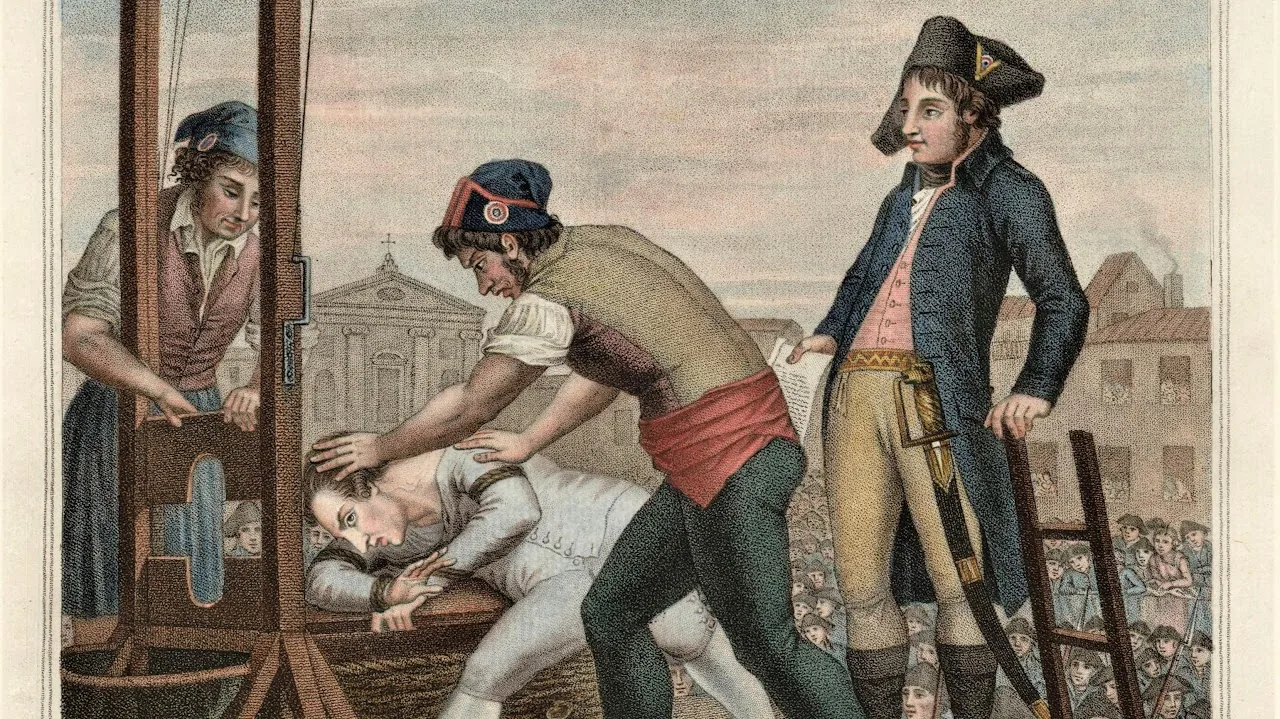 A historical illustration of a guillotine
